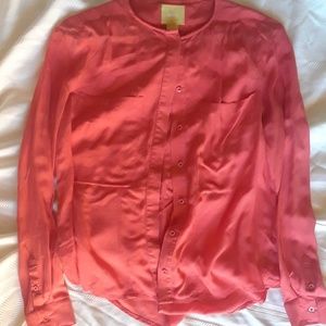 Coral 100% rayon long sleeve button blouse